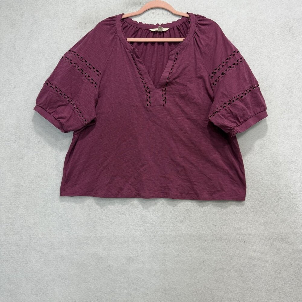Boden Blouse Womens 20-22 Purple Maisy Rikrak Trim V Neck Short Sleeve Boho